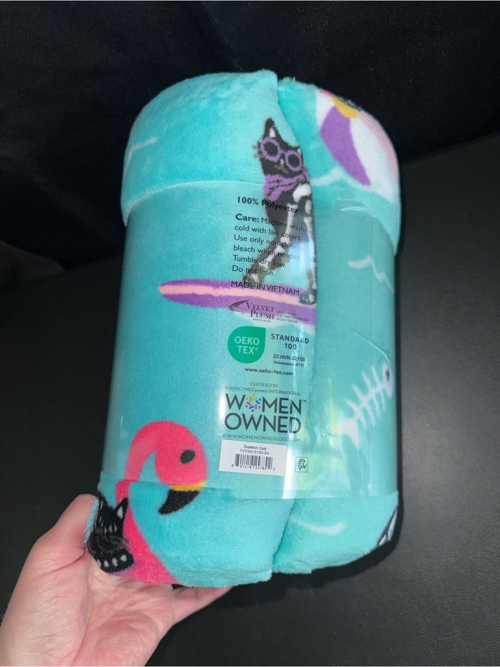 Summerween Blue Skeleton Cats Flamingos Ocean Vibes Plush Throw 50x60 - Picture 3 of 4